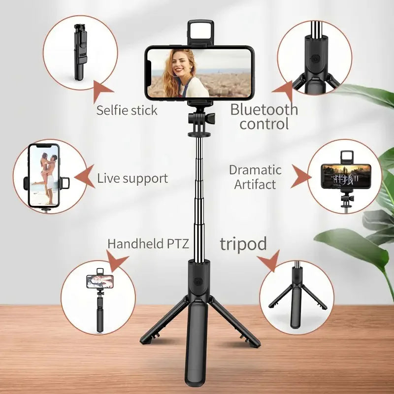 All-in-One Expandable Selfie Stick Tripod with Bluetooth Remote