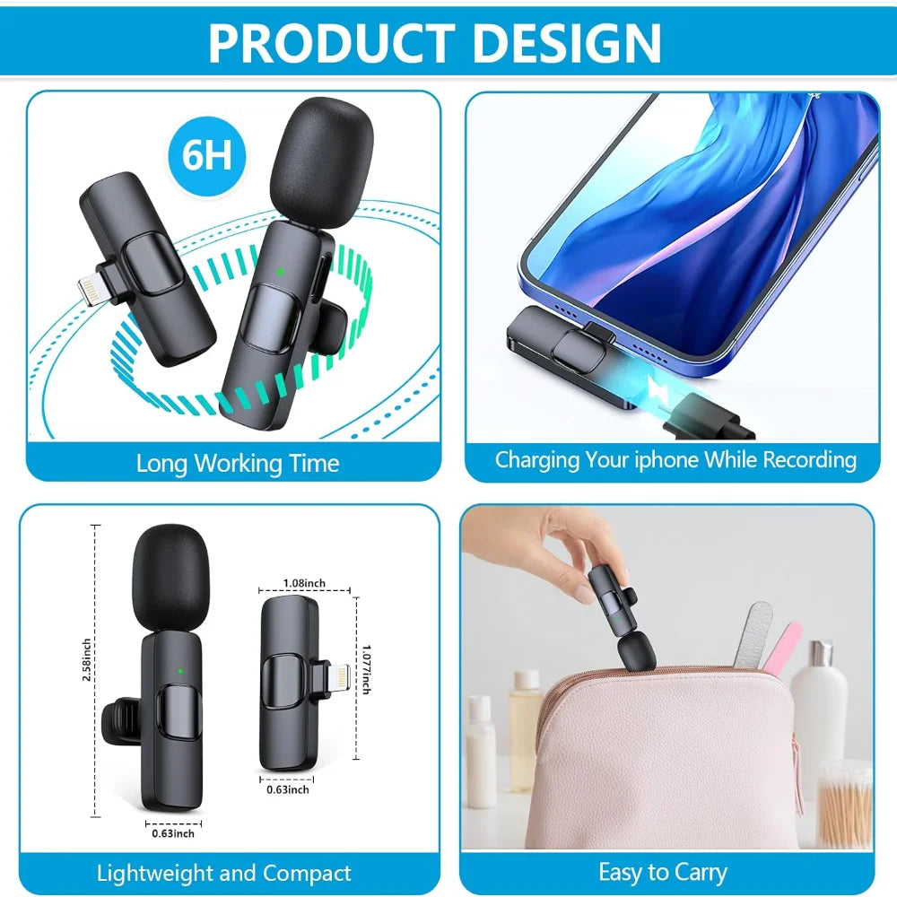 Wireless Lavalier Microphone Set (2-Pack) for iPhone & Android